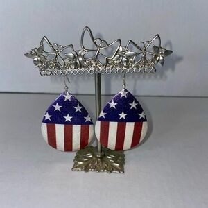 USA Independence Day American Flag Patriotic Pattern Metal Tear Drop Earrings